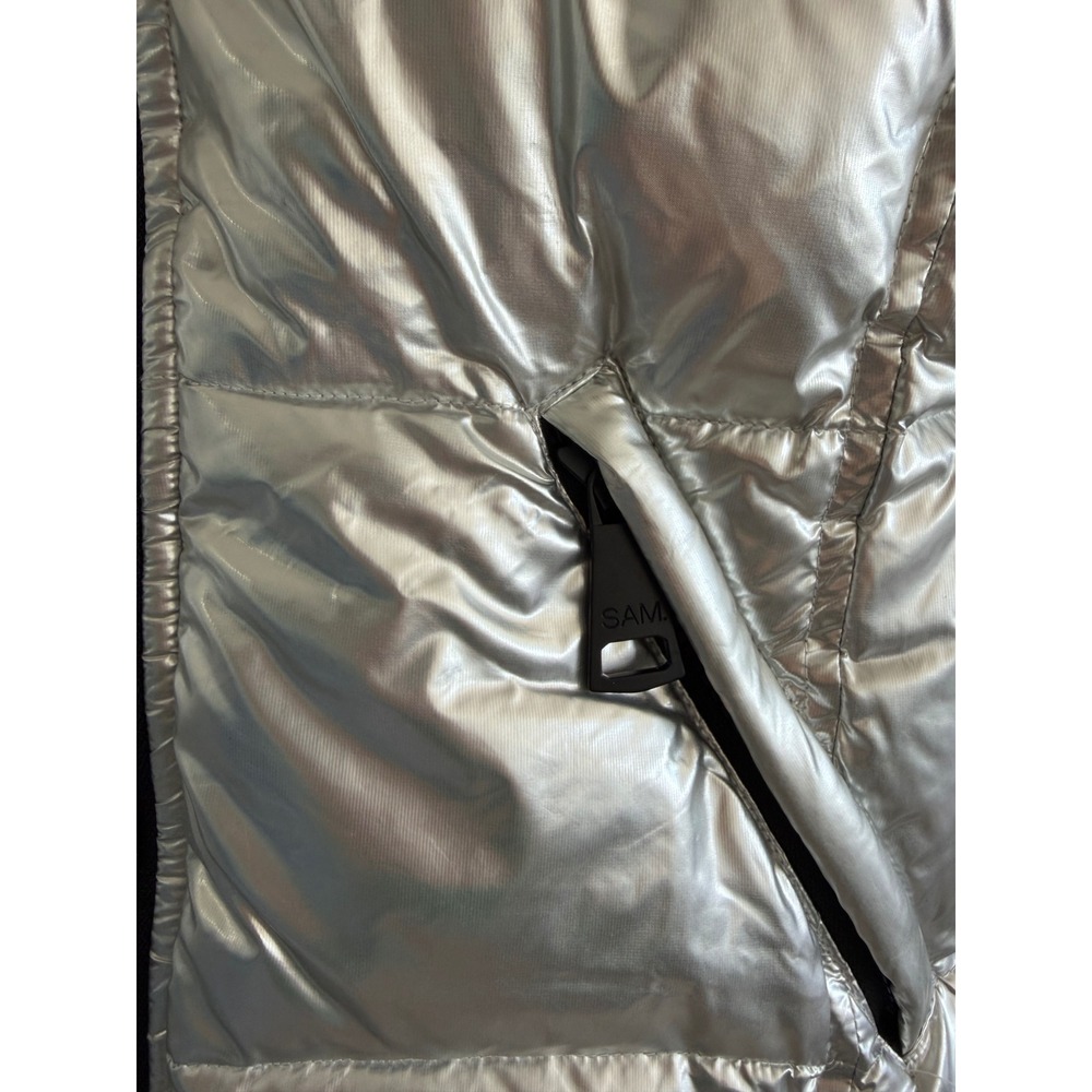 SAM New York Freestyle Down Puffer Jacket Metallic Silver Womens Small Bomber - Picture 3 of 16